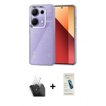 MARSİLYAN™- Redmi Note 13 Pro 4G Kılıf Yörünge Form - Şeffaf Pasifik Cam Ekran Koruyucu + Kamera Lens Koruma Cam - SF