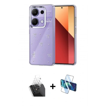 MARSİLYAN™- Redmi Note 13 Pro 4G Kılıf Yörünge Form - Siyah 3D Antistatik Cam Ekran Koruyucu + Kamera Lens Koruma Cam - SF