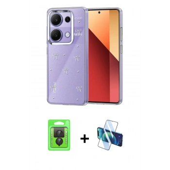MARSİLYAN™- Redmi Note 13 Pro 4G Kılıf Yörünge Form - Siyah 3D Antistatik Cam Ekran Koruyucu + Raze Metal Kamera Lens - SH