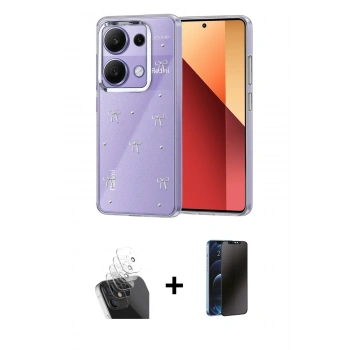 MARSİLYAN™- Redmi Note 13 Pro 4G Kılıf Yörünge Form - Siyah 3D Antistatik Hayalet Cam Ekran Koruyucu + Kamera Lens Koruma Cam - SF