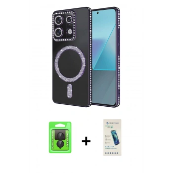 MARSİLYAN™- Redmi Note 13 Pro 4G Kılıf Zirve Doku Prime - Şeffaf Pasifik Cam Ekran Koruyucu + Raze Metal Kamera Lens - SH