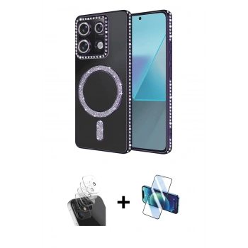 MARSİLYAN™- Redmi Note 13 Pro 4G Kılıf Zirve Doku Prime - Siyah 3D Antistatik Cam Ekran Koruyucu + Kamera Lens Koruma Cam - SF