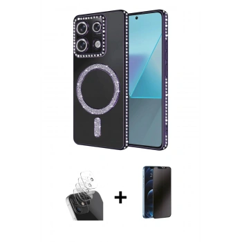 MARSİLYAN™- Redmi Note 13 Pro 4G Kılıf Zirve Doku Prime - Siyah 3D Antistatik Hayalet Cam Ekran Koruyucu + Kamera Lens Koruma Cam - SF