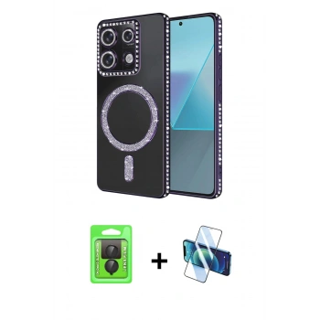 MARSİLYAN™- Redmi Note 13 Pro 4G Kılıf Zirve Doku Prime - Siyah 3D Antistatik Seramik Nano Ekran Koruyucu + Raze Metal Kamera Lens - SH