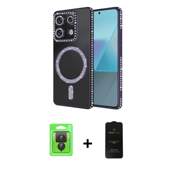 MARSİLYAN™- Redmi Note 13 Pro 4G Kılıf Zirve Doku Prime - Siyah 6D Antistatik Mat Seramik Hayalet Nano Ekran Koruyucu + Raze Metal Kamera Lens - SH