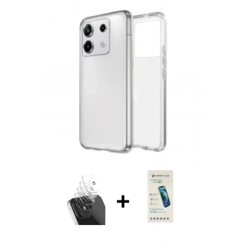 MARSİLYAN™- Redmi Note 13 Pro 4G Kılıf Zirve Doku - Şeffaf Pasifik Cam Ekran Koruyucu + Kamera Lens Koruma Cam - SF