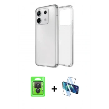MARSİLYAN™- Redmi Note 13 Pro 4G Kılıf Zirve Doku - Siyah 3D Antistatik Cam Ekran Koruyucu + Raze Metal Kamera Lens - SH