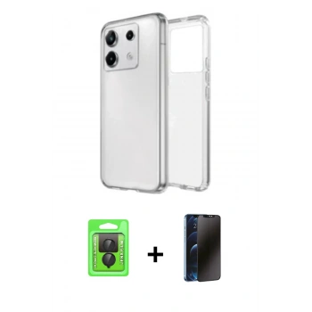 MARSİLYAN™- Redmi Note 13 Pro 4G Kılıf Zirve Doku - Siyah 3D Antistatik Hayalet Cam Ekran Koruyucu + Raze Metal Kamera Lens - SH