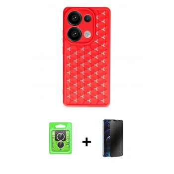 MARSİLYAN™- Redmi Note 13 Pro 4G Kılıf Zirve Form - Siyah 3D Antistatik Hayalet Cam Ekran Koruyucu + Raze Metal Kamera Lens - GS