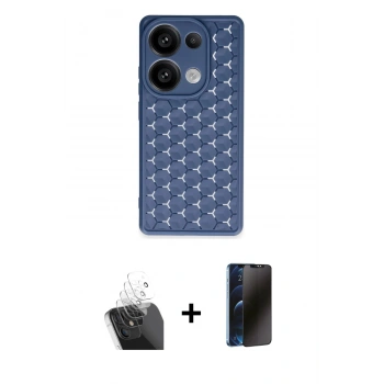 MARSİLYAN™- Redmi Note 13 Pro 4G Kılıf Zirve Form - Siyah 3D Antistatik Hayalet Cam Ekran Koruyucu + Kamera Lens Koruma Cam - SF
