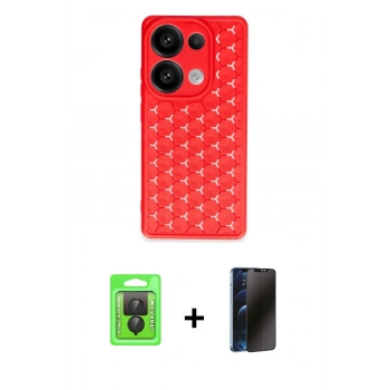 MARSİLYAN™- Redmi Note 13 Pro 4G Kılıf Zirve Form - Siyah 3D Antistatik Hayalet Cam Ekran Koruyucu + Raze Metal Kamera Lens - SH