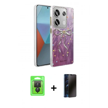 MARSİLYAN™- Redmi Note 13 Pro 4G Kılıf Zirve Modern Prime - Siyah 3D Antistatik Hayalet Cam Ekran Koruyucu + Raze Metal Kamera Lens - SH