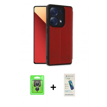MARSİLYAN™- Redmi Note 13 Pro 4G Kılıf Zirve Yansıma Serisi - Şeffaf Pasifik Cam Ekran Koruyucu + Raze Metal Kamera Lens - GS