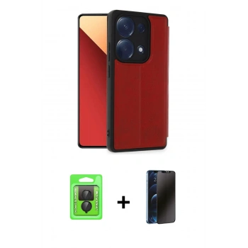 MARSİLYAN™- Redmi Note 13 Pro 4G Kılıf Zirve Yansıma Serisi - Siyah 3D Antistatik Hayalet Cam Ekran Koruyucu + Raze Metal Kamera Lens - SH