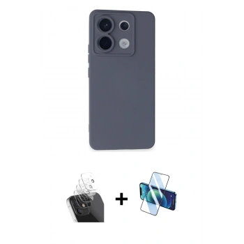 MARSİLYAN™- Redmi Note 13 Pro 5G Kılıf Ahenk Serisi - Siyah 3D Antistatik Cam Ekran Koruyucu + Kamera Lens Koruma Cam - SF