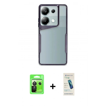 MARSİLYAN™- Redmi Note 13 Pro 5G Kılıf Akış Çizgi Koleksiyonu - Şeffaf Pasifik Cam Ekran Koruyucu + Raze Metal Kamera Lens - SH