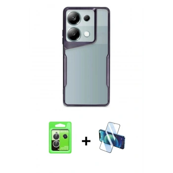 MARSİLYAN™- Redmi Note 13 Pro 5G Kılıf Akış Çizgi Koleksiyonu - Siyah 3D Antistatik Cam Ekran Koruyucu + Raze Metal Kamera Lens - GS