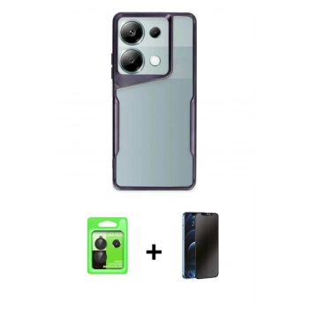 MARSİLYAN™- Redmi Note 13 Pro 5G Kılıf Akış Çizgi Koleksiyonu - Siyah 3D Antistatik Hayalet Cam Ekran Koruyucu + Raze Metal Kamera Lens - SH