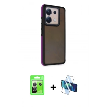MARSİLYAN™- Redmi Note 13 Pro 5G Kılıf Eksen Işık - Siyah 3D Antistatik Cam Ekran Koruyucu + Raze Metal Kamera Lens - GS