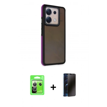 MARSİLYAN™- Redmi Note 13 Pro 5G Kılıf Eksen Işık - Siyah 3D Antistatik Hayalet Cam Ekran Koruyucu + Raze Metal Kamera Lens - GS