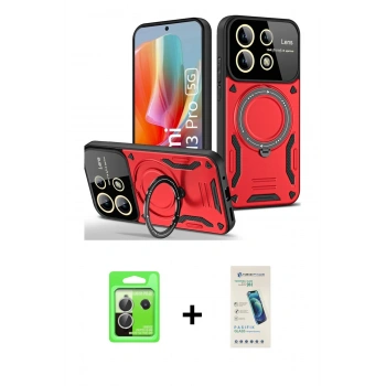 MARSİLYAN™- Redmi Note 13 Pro 5G Kılıf Kıvılcım Modern Serisi - Şeffaf Pasifik Cam Ekran Koruyucu + Raze Metal Kamera Lens - GS