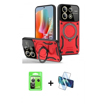 MARSİLYAN™- Redmi Note 13 Pro 5G Kılıf Kıvılcım Modern Serisi - Siyah 3D Antistatik Seramik Nano Ekran Koruyucu + Raze Metal Kamera Lens - GS