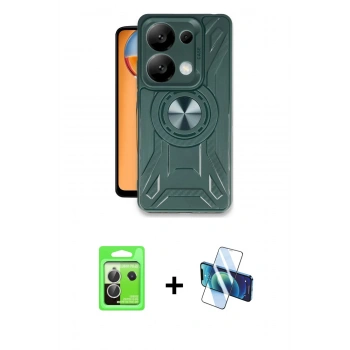 MARSİLYAN™- Redmi Note 13 Pro 5G Kılıf Nova Yansıma Prime - Siyah 3D Antistatik Cam Ekran Koruyucu + Raze Metal Kamera Lens - GS
