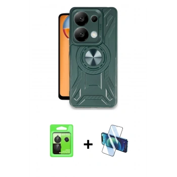 MARSİLYAN™- Redmi Note 13 Pro 5G Kılıf Nova Yansıma Prime - Siyah 3D Antistatik Cam Ekran Koruyucu + Raze Metal Kamera Lens - SH