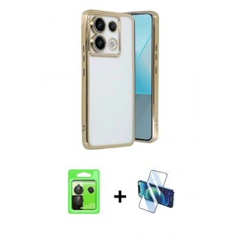 MARSİLYAN™- Redmi Note 13 Pro 5G Kılıf Vadi Minimal - Siyah 3D Antistatik Cam Ekran Koruyucu + Raze Metal Kamera Lens - SH
