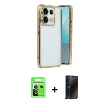 MARSİLYAN™- Redmi Note 13 Pro 5G Kılıf Vadi Minimal - Siyah 3D Antistatik Hayalet Cam Ekran Koruyucu + Raze Metal Kamera Lens - GS