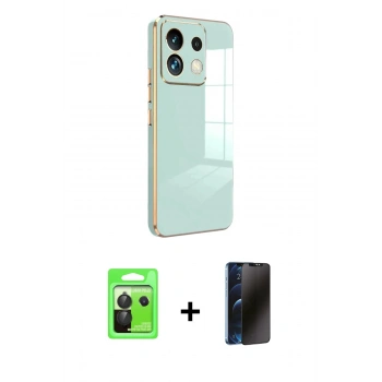 MARSİLYAN™- Redmi Note 13 Pro 5G Kılıf Yankı Serisi - Siyah 3D Antistatik Hayalet Cam Ekran Koruyucu + Raze Metal Kamera Lens - SH
