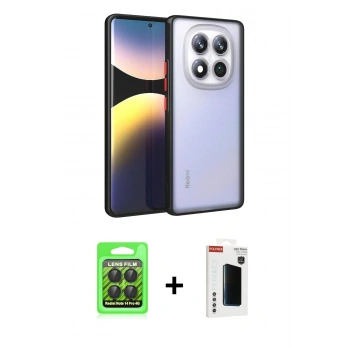 MARSİLYAN™- Redmi Note 14 Pro 4G Kılıf Ahenk Çizgi Serisi - Şeffaf Hayalet Polymer Nano Ekran Koruyucu + Raze Metal Kamera Lens - SH