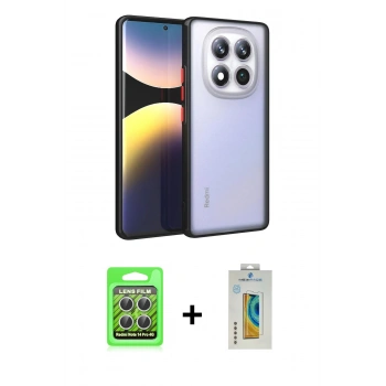 MARSİLYAN™- Redmi Note 14 Pro 4G Kılıf Ahenk Çizgi Serisi - Şeffaf Polymer Nano Ekran Koruyucu + Raze Metal Kamera Lens - GS