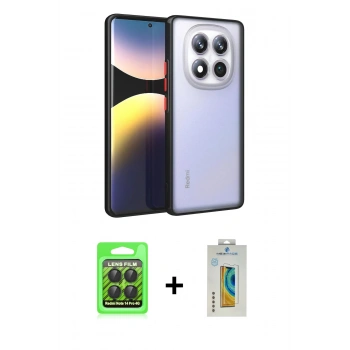 MARSİLYAN™- Redmi Note 14 Pro 4G Kılıf Ahenk Çizgi Serisi - Şeffaf Polymer Nano Ekran Koruyucu + Raze Metal Kamera Lens - SH