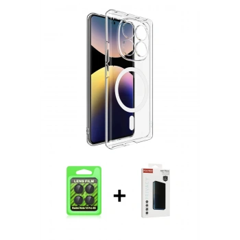 MARSİLYAN™- Redmi Note 14 Pro 4G Kılıf Ahenk Minimal Serisi - Şeffaf Hayalet Polymer Nano Ekran Koruyucu + Raze Metal Kamera Lens - SH