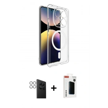 MARSİLYAN™- Redmi Note 14 Pro 4G Kılıf Ahenk Minimal Serisi - Şeffaf Hayalet Polymer Nano Ekran Koruyucu + PVD Metal Kamera Lens - GS