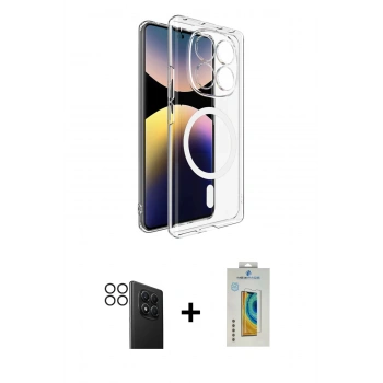MARSİLYAN™- Redmi Note 14 Pro 4G Kılıf Ahenk Minimal Serisi - Şeffaf Polymer Nano Ekran Koruyucu + PVD Metal Kamera Lens - SH