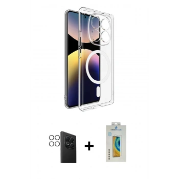 MARSİLYAN™- Redmi Note 14 Pro 4G Kılıf Ahenk Minimal Serisi - Şeffaf Polymer Nano Ekran Koruyucu + PVD Metal Kamera Lens - GS