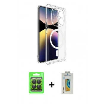 MARSİLYAN™- Redmi Note 14 Pro 4G Kılıf Ahenk Minimal Serisi - Şeffaf Polymer Nano Ekran Koruyucu + Raze Metal Kamera Lens - SH