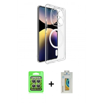MARSİLYAN™- Redmi Note 14 Pro 4G Kılıf Ahenk Minimal Serisi - Şeffaf Polymer Nano Ekran Koruyucu + Raze Metal Kamera Lens - GS
