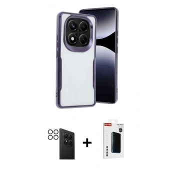 MARSİLYAN™- Redmi Note 14 Pro 4G Kılıf Akış Çizgi Koleksiyonu - Şeffaf Hayalet Polymer Nano Ekran Koruyucu + PVD Metal Kamera Lens - SH