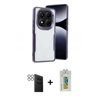 MARSİLYAN™- Redmi Note 14 Pro 4G Kılıf Akış Çizgi Koleksiyonu - Şeffaf Polymer Nano Ekran Koruyucu + PVD Metal Kamera Lens - SH