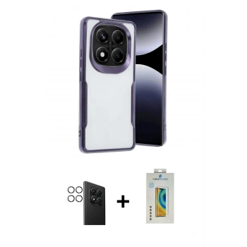 MARSİLYAN™- Redmi Note 14 Pro 4G Kılıf Akış Çizgi Koleksiyonu - Şeffaf Polymer Nano Ekran Koruyucu + PVD Metal Kamera Lens - GS