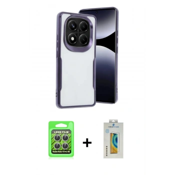 MARSİLYAN™- Redmi Note 14 Pro 4G Kılıf Akış Çizgi Koleksiyonu - Şeffaf Polymer Nano Ekran Koruyucu + Raze Metal Kamera Lens - GS