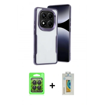 MARSİLYAN™- Redmi Note 14 Pro 4G Kılıf Akış Çizgi Koleksiyonu - Şeffaf Polymer Nano Ekran Koruyucu + Raze Metal Kamera Lens - SH