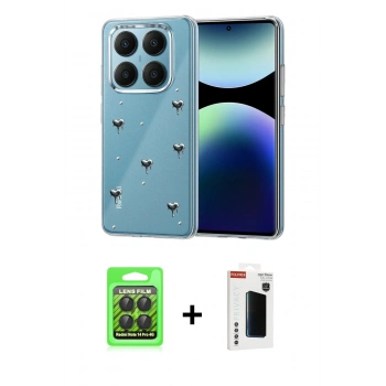 MARSİLYAN™- Redmi Note 14 Pro 4G Kılıf Yörünge Form - Şeffaf Hayalet Polymer Nano Ekran Koruyucu + Raze Metal Kamera Lens - SH