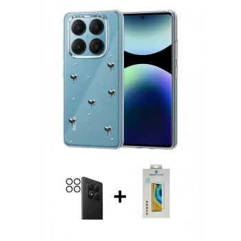 MARSİLYAN™- Redmi Note 14 Pro 4G Kılıf Yörünge Form - Şeffaf Polymer Nano Ekran Koruyucu + PVD Metal Kamera Lens - SH