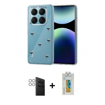 MARSİLYAN™- Redmi Note 14 Pro 4G Kılıf Yörünge Form - Şeffaf Polymer Nano Ekran Koruyucu + PVD Metal Kamera Lens - GS
