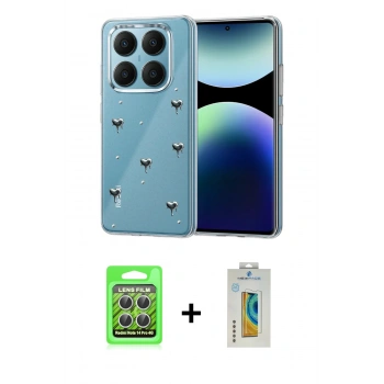 MARSİLYAN™- Redmi Note 14 Pro 4G Kılıf Yörünge Form - Şeffaf Polymer Nano Ekran Koruyucu + Raze Metal Kamera Lens - GS