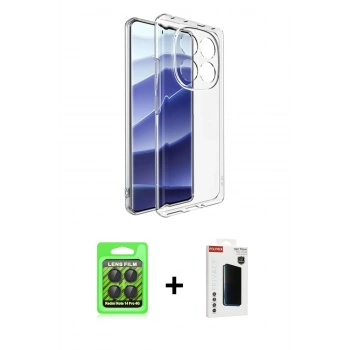 MARSİLYAN™- Redmi Note 14 Pro 4G Kılıf Zirve Doku - Şeffaf Hayalet Polymer Nano Ekran Koruyucu + Raze Metal Kamera Lens - SH